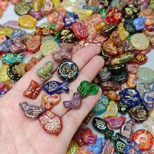 100g Vintage Pressed Glass Beads, Hand-Painted Gold, Jewelry Making picture