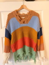 Oddy Multicolored Distressed Knit Sweater – Women’s Size M/L, Cozy Casual Style picture