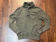 VTG Abercrombie & Fitch Knit Shawl Collar Sweater Mens Medium Y2K Olive Cotton picture