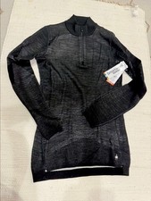 Smartwool Womens Intraknit Thermal Merino Base Layer 1/4 Zip M Black NWT picture