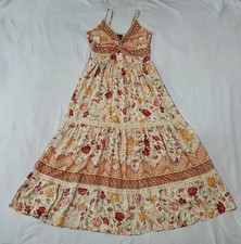 Angie Floral Maxi Dress Womens Size L Multicolor Boho Tiered Sundress picture