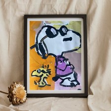OMAN Original Abstract Snoopy Landscape Painting 8.5x11 Paper Art Expressionist picture