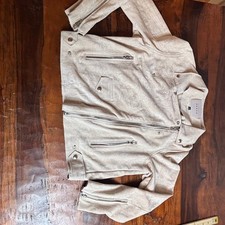BLANKNYC Womens Tan Suede Moto Jacket Faux Leather Zip Up Size L picture