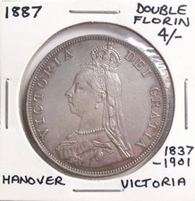 1887 Double Florin Coin Near Uncirculated Queen Victoria Arabic 1 picture