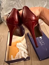 Stuart Weitzman Swoon Pumps 7.5 Fire Quasar Burgundy Patent Platform picture