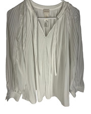 CHICO'S Blouse Size 0 Womens Small White Pleated Sheer Office Flirty Top NEW picture