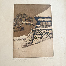 Vtg Hans Luthmann Signed Original Etching Eingeschneit Winter Snow Scene German picture