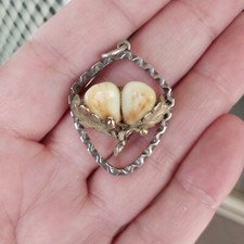 Vtg Antique Deer Tooth Hunting Pendant Silver & Gold Tone Unmarked Approx 3.5cm picture
