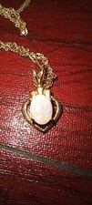Vintage Solid 14kt Gold Opal Heart Pendant And 22