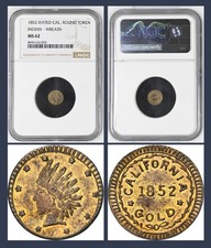 Crude 1852 1/4 California Gold / NGC MS62 / Thin Wreath Variety / Error picture