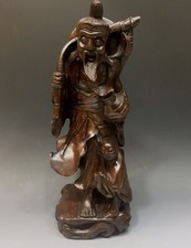 Antique Old Wood Carving Sculpture Chinese Shou Lao Longevity 12” picture