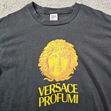 Rare Vtg Versace Profumi Medusa Anvil Single Stitch Black T Shirt Black Fade XL picture
