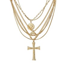 6PCS Layered Gold Necklaces Set for Women - 18K Gold Plated Cross & Chunky Vinta picture