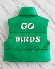 Philadelphia Eagles Green Puffer Vest Full Zip w/ Patches 