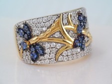 DESIGNER SJD 925 STERLING & GOLD TONE MULTI STONE WIDE DRAGON FLY BAND RING sz 9 picture
