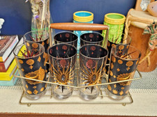 1960s Signed Fred Press Sunburst, 22k Gold Highball Glasses 5 1/2
