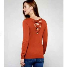 Love Ellie Stitch Fix Mia Cross Back Sweater Womens XS Orange Rust V-neck LS picture