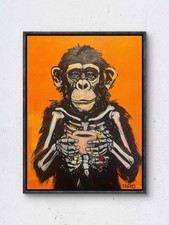 Faris Original Acrylic 12x16 Hero: Chimp Skeleton Coffee Painting Signed Canvas picture