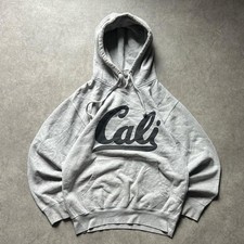 Vintage 2000s Y2K Cali Hoodie Grey Streetwear Script Logo Pullover Mens Medium picture