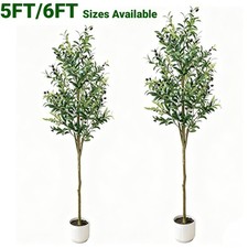 5FT/6FT Artificial Olive Tree with Moss & White Planter Faux Fake Plant Decor picture