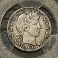 1901-S Barber Quarter As shown in the figure, San Francisco, Nice Key Date picture