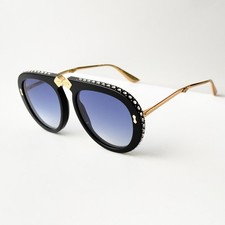Gucci GG0307S Foldable Aviator Sunglasses Black Blue Lens 56-20-145 Women picture
