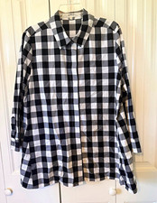 Tyler Boe Women’s Black White Check Collared 3/4 Sleeve Button-Up L picture