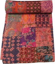 Vintage Indian Kantha Quilt, Multi  Patchwork Cotton Bedding 90X108 picture