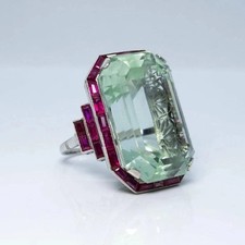 Vintage Styel 7CT Emerald Cut Real Aquamarine Engagement Ring 14K Gold Finish picture