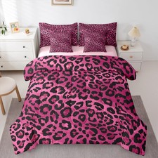 Feelyou 7 Piece Queen Size Leopard Comforter Set Pink Cheetah Safari Pattern picture
