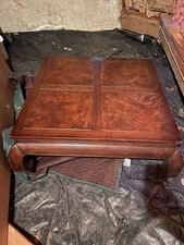 Vintage Asian Style Burl Walnut Chow Coffee Table Ming Chow Leg picture
