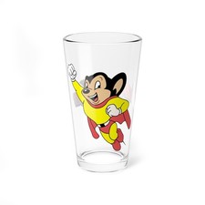 Mighty Mouse Pint Glass, 16oz Terrytoons Retro TV Cartoon Character Barware picture