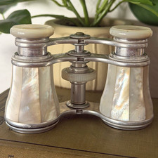 Antique French mother-of-pearl and silver-plated theater opera glasses. picture
