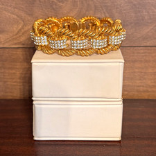 Vintage Ciner for Joan Rivers Gold Rope Rhinestone Link Bracelet - 8 INCHES picture