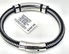 Macy's Men's Black & Silver Stainless Steel Braided Bracelet with Accent Stones picture