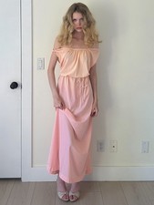 70s Vanity Fair Nightgown (L) large peach vintage maxi nightie retro pinup sleep picture