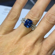 4.50 Ct Cushion Cut Natural Sapphire Diamond Wedding Bridal Ring 14K White Gold picture