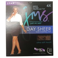 Just My Size Day Sheer Non-Control Top Pantyhose 4X Suntan 2 Pair Pack picture