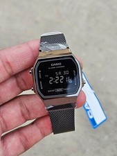 Casio A168WEMB-1B Vintage Digital Watch – Black Stainless Steel Mesh Strap, New picture