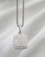 David Yurman Sterling Silver 14mm Pavé Diamond Pendant Necklace 18-20 Adjust  picture
