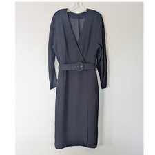 Vintage Linda Allard Ellen Tracy 100% Silk Dress Black Belted Sz 12 picture