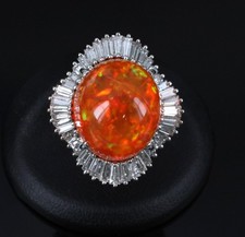 RARE 22.23ct Natural Mexican Fire Opal & 2.18ct Diamond Platinum Ring, Size 6.25 picture