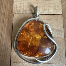 Vintage Artisan Pendant 2.9 Inch Baltic Amber Domed Modernist 925 Sterling 44.4g picture