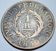 1840 Argentina Buenos Ayres Copper 1 Reales Genuine Antique 1800's 1R Coin picture