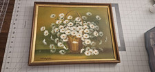 Vintage Nancy Lee Framed Floral Painting Daisy Flower Basket Canvas picture