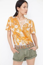 Anthropologie TINY Floral Surplice Top XL Orange Kimono Sleeve V Neck 71981T picture