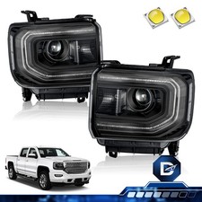 BLACK Housing For 2016-2018 GMC Sierra 1500 HID/Xenon LED DRL Headlights LH+RH picture