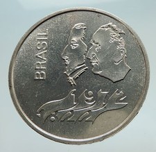 1972 BRAZIL w Pedro I and General Emelio Antique Silver 20 Cruzeiros Coin i74739 picture