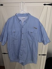 Columbia PFG Men's Large Shirt Button Down UPF 30 Vented Blue Fishing Outdoor picture