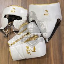 Fly Boxing Set White Gold Cowhide Leather Sparring & Training picture